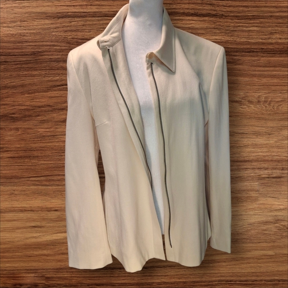 Lauren Ralph Lauren Wool Zipper Long Sleeve Beige Blazer Jacket Women Size 14